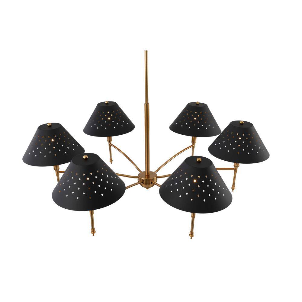 35.4 in 6-Light Matte Black and Aged Brass Chandelier for Living Room with no bulbs included price history on PriceWatchPro