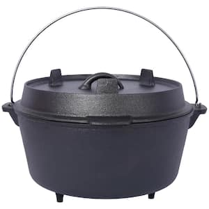8 qt. Outdoor Cast Iron Dutch Oven, Camping Deep Pot with Skillet Lid, Leg Base for Camping, Fireplace, Cooking, Black