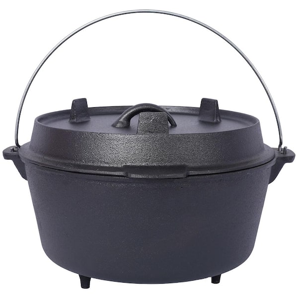 Misopily 8 qt. Outdoor Cast Iron Dutch Oven, Camping Deep Pot with Skillet Lid, Leg Base for Camping, Fireplace, Cooking, Black