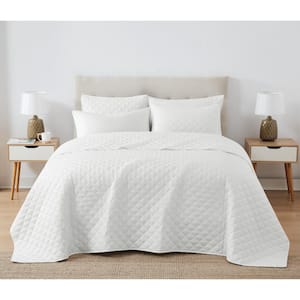 Solid Oversized Percale Cotton White Full/Queen 3 Piece Quilt Set