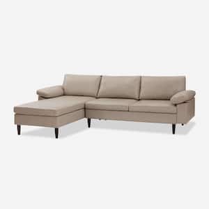 Chrissie 109 in. W Vegan Leather Mid-Century Sectional Sofa in Beige with Solid Wood Legs