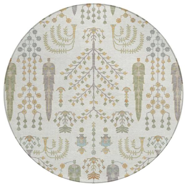 Chantille Machine Washable Indoor/Outdoor Abstract ACN2819 Ivory 8 ft. x 8 ft. Round Rug