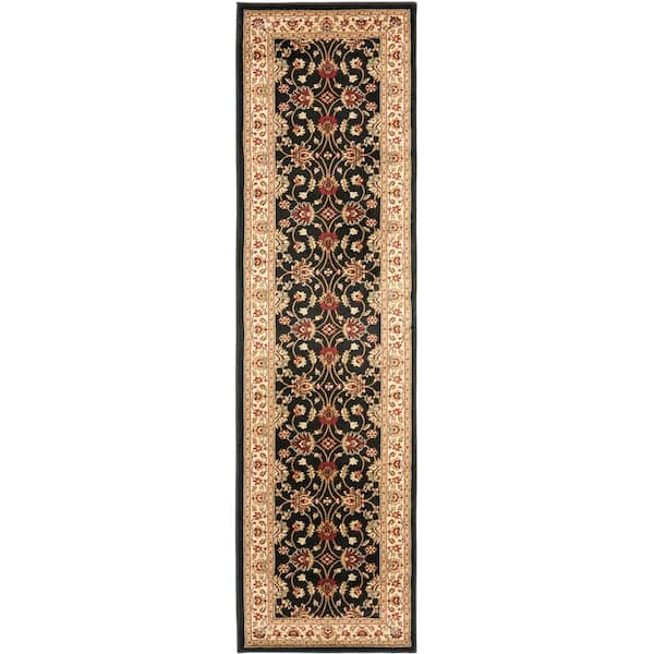 SAFAVIEH Lyndhurst Black/Ivory 2 ft. x 12 ft. Border Geometric Floral Runner Rug