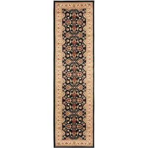 Lyndhurst Black/Ivory 2 ft. x 16 ft. Border Geometric Floral Runner Rug