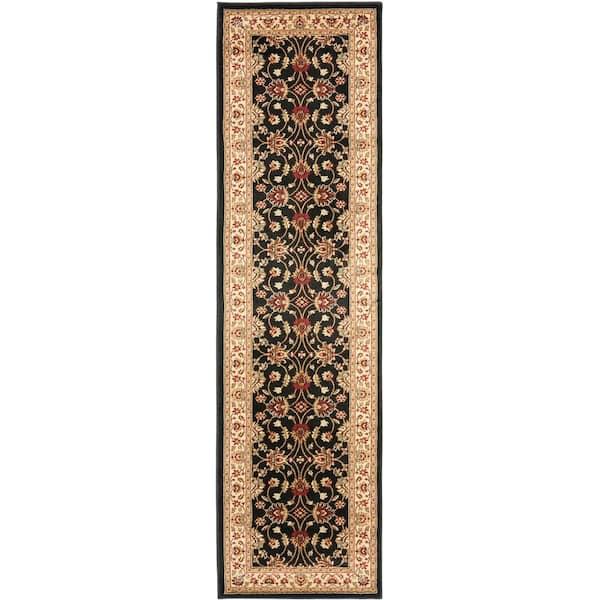 SAFAVIEH Lyndhurst Black/Ivory 2 ft. x 8 ft. Border Geometric Floral Runner Rug
