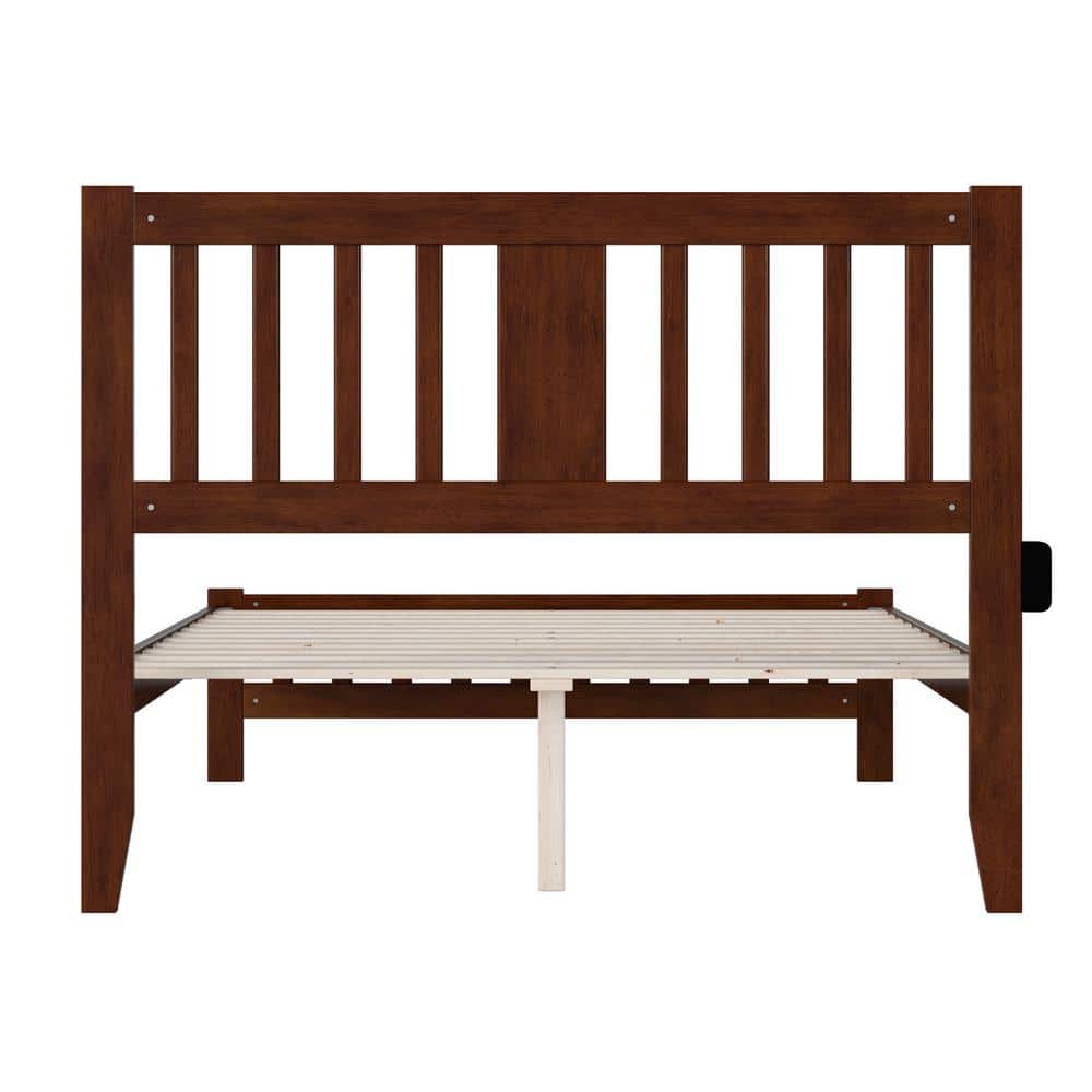 Walnut Full Wood Bed with Mission Slatted Headboard
