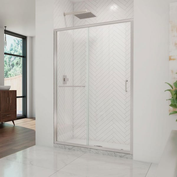 Infinity-Z 44 in. - 48 in. W x 72 in. H Semi Frameless Sliding Shower Door in Brushed Nickel with Clear Glass