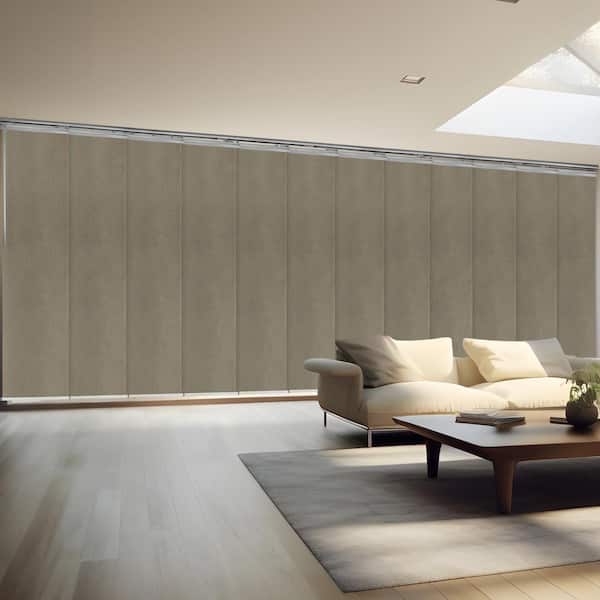 EMOH Linen Beige 140 in. x 260 in. W x 94 in. L Adjustable 12-Panel Satin Nickel Double Rail Panel Track with 23.5 in. Slates