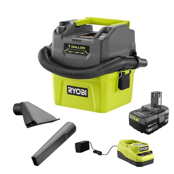 RYOBI ONE+ 18V Cordless 1 Gal. Wet/Dry Vacuum Kit with 4.0Ah Battery, Charger, and 1-1/4 in. Crevice Tool and Utility Nozzle