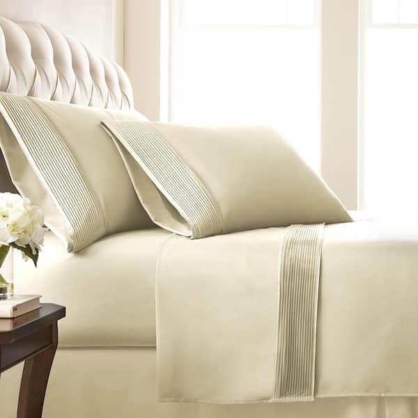 Southshore Fine Linens Vilano Pleated 21 in. Extra-Deep Pocket 3-Piece Off White Twin Microfiber Sheet Set