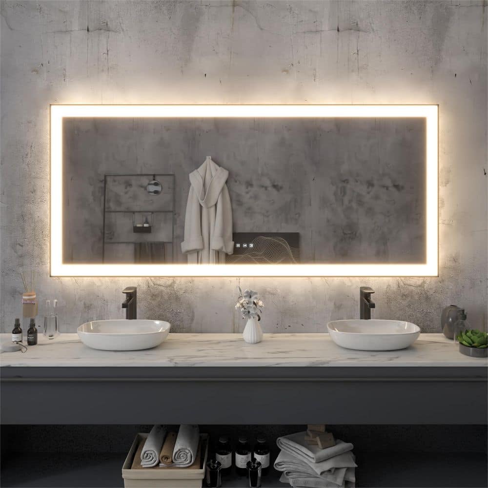 72 in. W x 32 in. H Rectangular Aluminum Framed Light Dimmable Anti-Fog LED Wall Bathroom Vanity Mirror in Black price history on PriceWatchPro