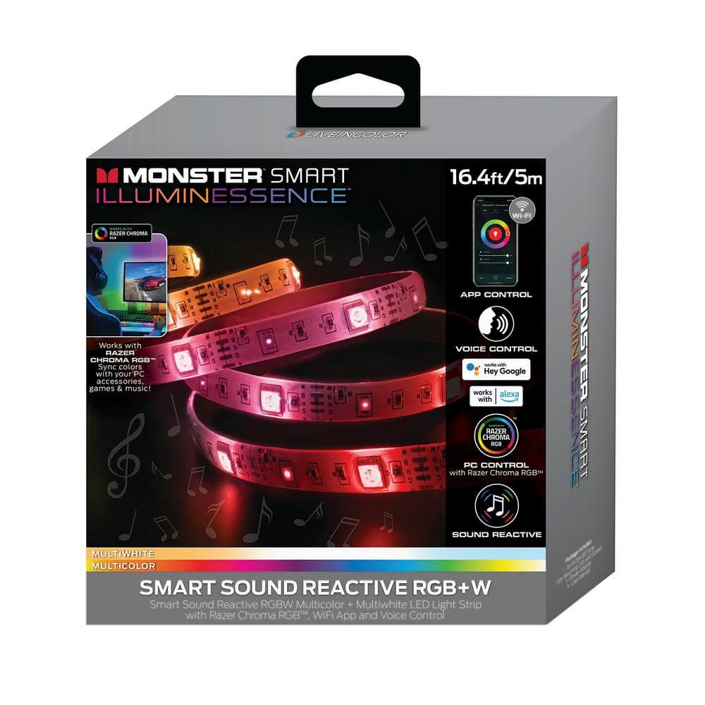 Monster LED Smart 6.5ft Multi-Color Light Strip, Mobile App & Voice  Controlled, USB Plug