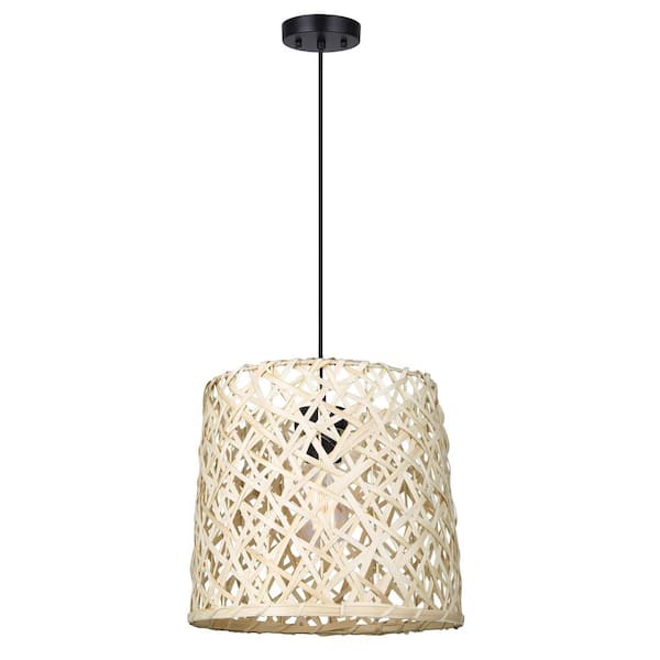 CANARM Tash 60-Watt 1 Light Matte Black Contemporary Natural Pendant ...