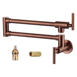 Brass Double Handle Wall Mount Pot Filler in Rose Gold