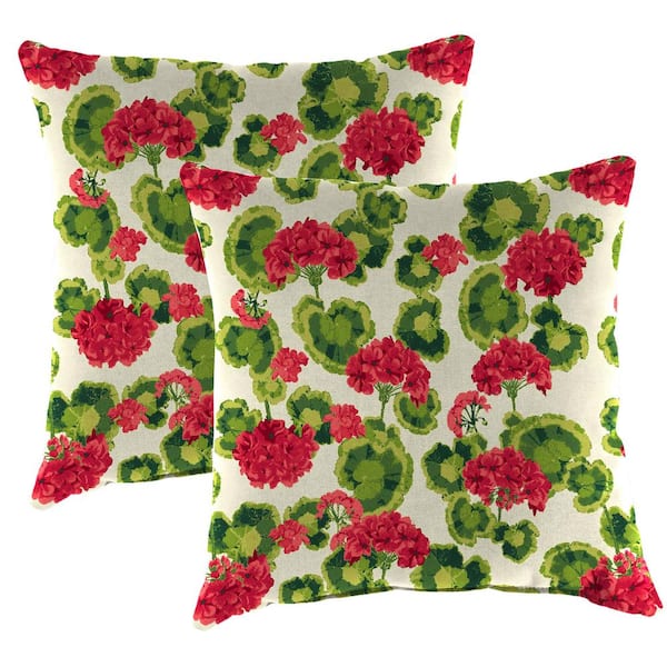 Jordan Manufacturing 22 in. L x 22 in. W x 8 in. T Square Outdoor Throw Pillow in Geranium Cream (2-Pack)