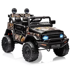 12V Ride on Truck Car with Remote Control Spring Suspension, LED Lights, Music, 3 Speeds, Black