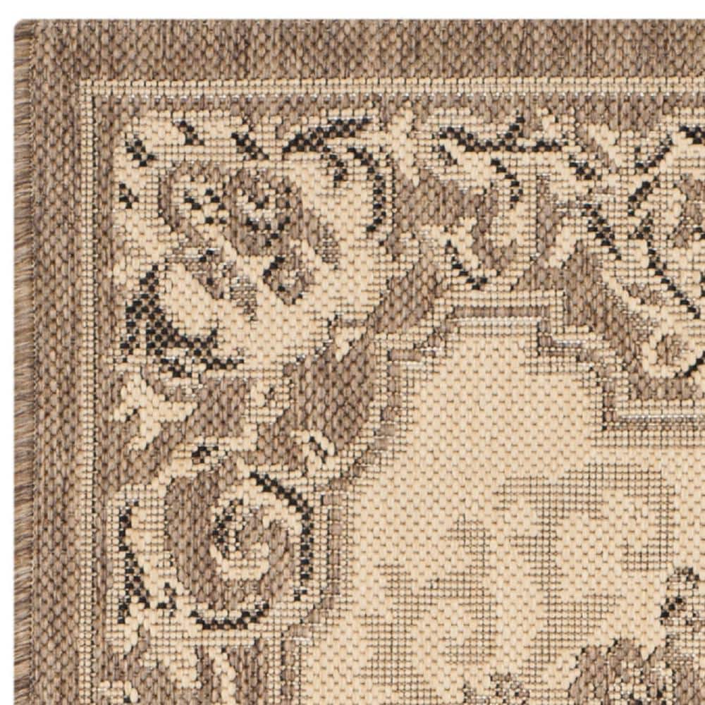 Off-White and Brown Synthetic Easy-Care Rectangular Runner Rug