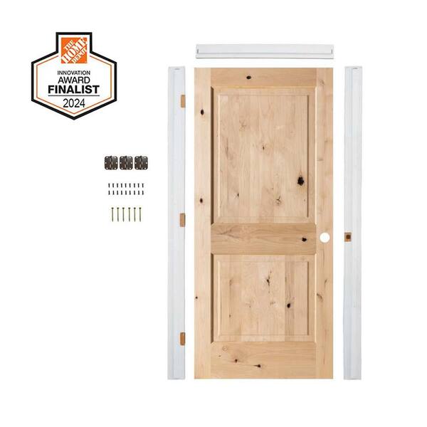Krosswood Doors DIY RTA Kit 24 in. x 80 in. Knotty Alder Square Top Left-Hand Unfinished Wood Single Ready To Assemble Interior Door