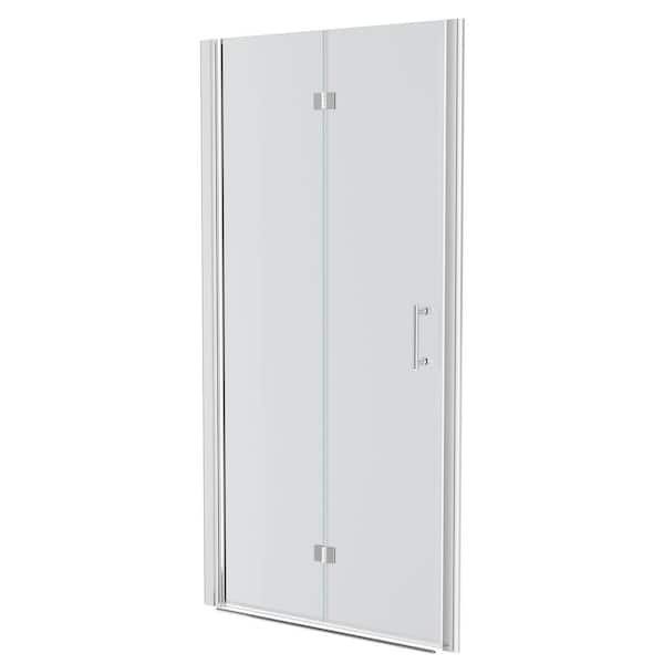 ANGELES HOME 32-33.375 in. W x 72 in. H Bi-Fold Frameless Shower Doors in Chrome Finish with Tempered Glass