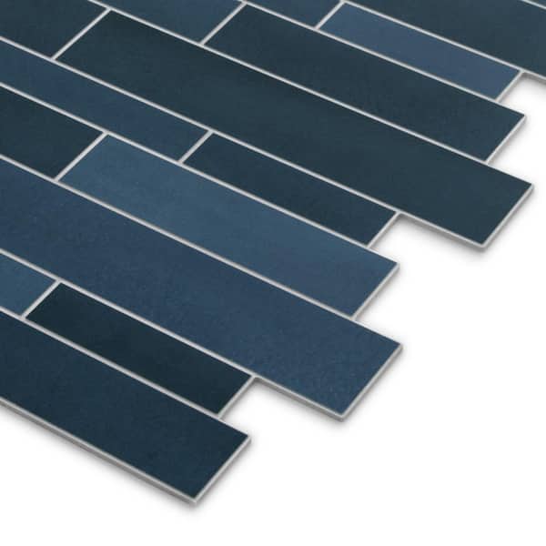 Interlocking Blue Mixed 11.1 in. x 11.3 in. Stone Composite Peel and Stick Backsplash Wall Tile (10-Pack)