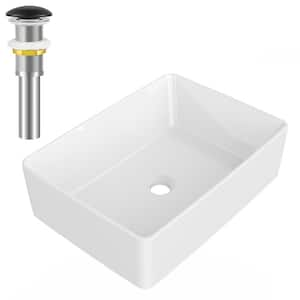 Rectangular Sink 14.5 in . Bathroom Sink Ceramic Vessel Sink with Pop-Up Drain in White and Black