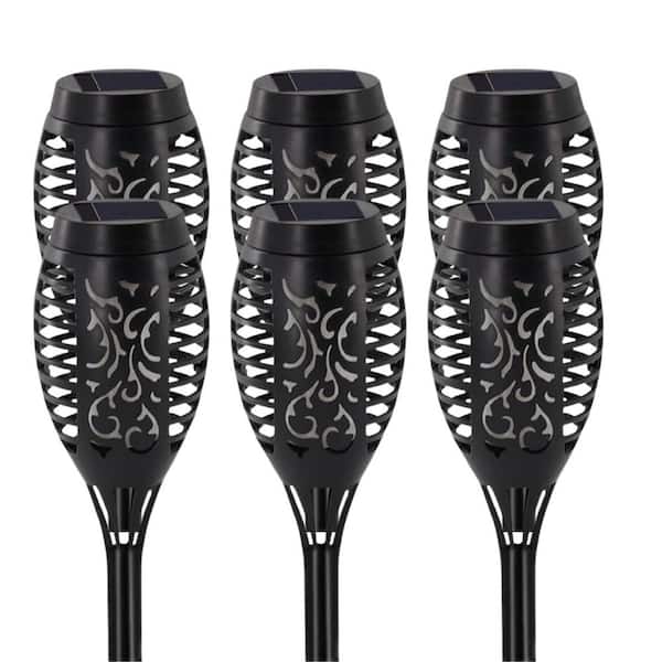 Misopily 6-Pack Flickering Flame Outdoor Solar Torch Lights Waterproof Garden Decor Tiki Torches for Yard Pathway Patio