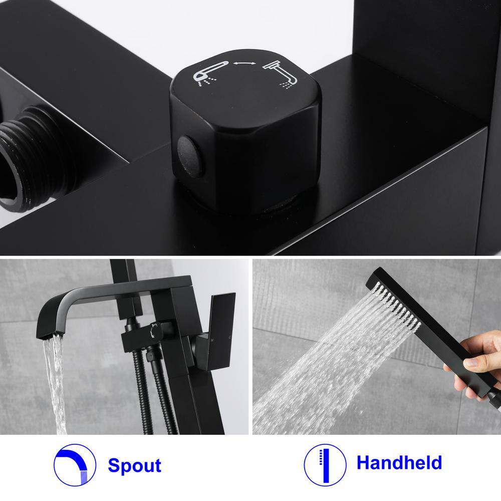 Matte Black Brass Floor-Mounted Freestanding Tub Filler