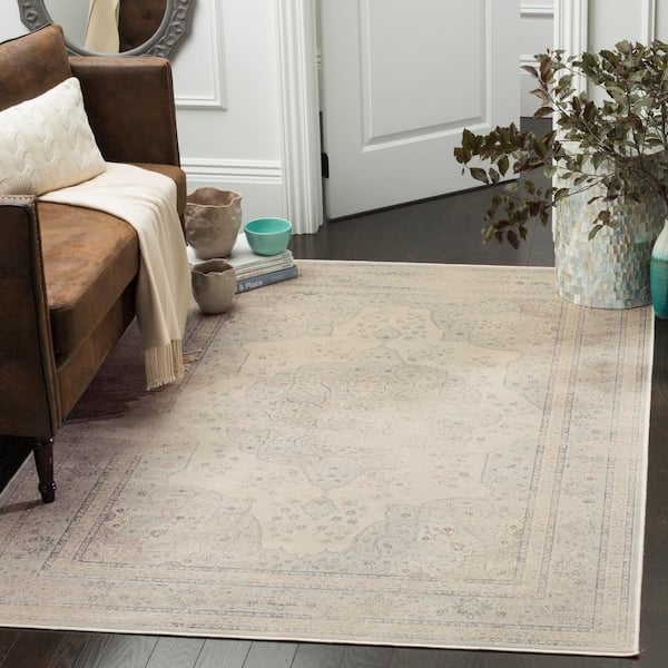 Vintage Light Blue/Cream 4 ft. x 6 ft. Border Area Rug