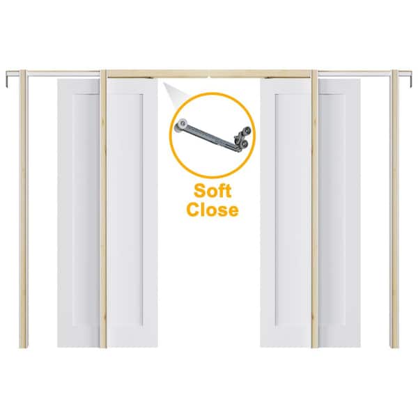 72 in. x 80 in. Paneled Blank White Primed MDF Pocket Sliding Door with Pocket Door Hardware Kit (Soft Close Included)