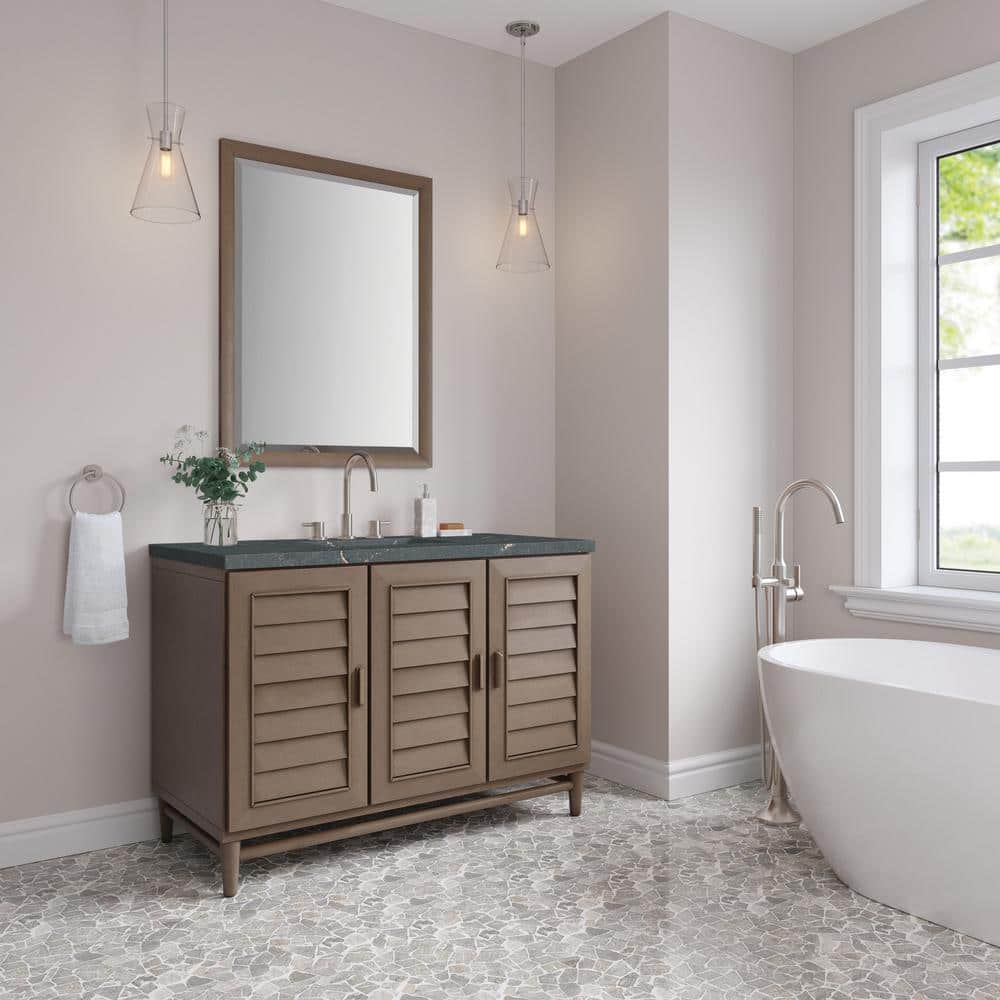 Portland 48.0 in. W x 23.5 in. D x 34.3 in. H Single Bathroom Vanity Whitewashed Walnut and Parisien Bleu Top price history on PriceWatchPro