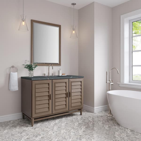 James Martin Vanities Portland 48.0 in. W x 23.5 in. D x 34.3 in. H Single Bathroom Vanity Whitewashed Walnut and Parisien Bleu Top