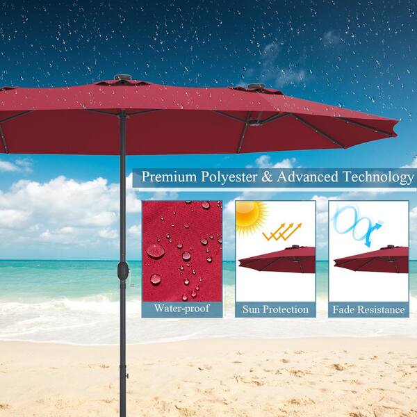 WELLFOR 15 ft. Steel Market Solar Patio Umbrella in Burgundy with LED  Lights HWY-#OP70084WN - The Home Depot