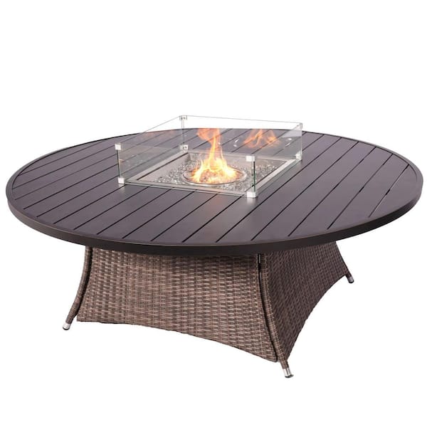 Misopily 72 in. x 40.2 in. x 27.6 in. Outdoor Rattan 50000BTU Propane Gas Fire Pit Table Round (Table Only) in Brown