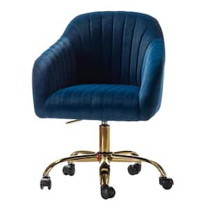 Jacinda Modern Navy Velvet Swivel and Adjustable Task Chair with Gold Base