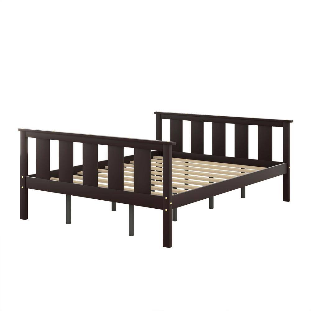 URTR Modern Espresso Brown Wood Frame Queen Size Platform Bed with