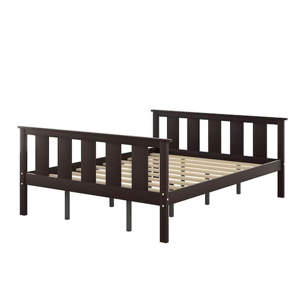 URTR Modern Espresso Brown Wood Frame Queen Size Platform Bed with Headboard Footboard Wooden Bed Frame No Box Spring Needed