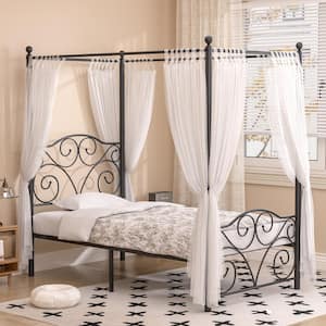 Metal Canopy Bed Frame, Black Twin Size with Headboard, Heavy Duty Steel Slats, No Box Spring Needed (Style 1)