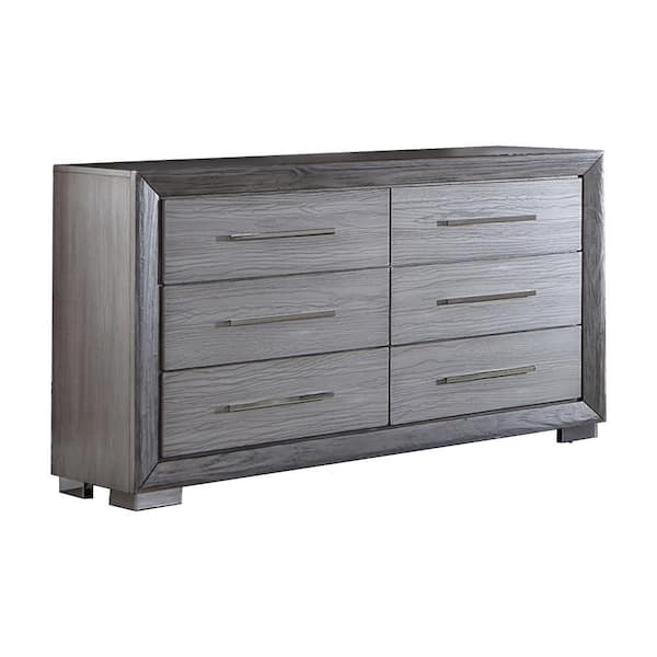 Benjara Gray 6-Drawer 58 in. W Dresser Without Mirror