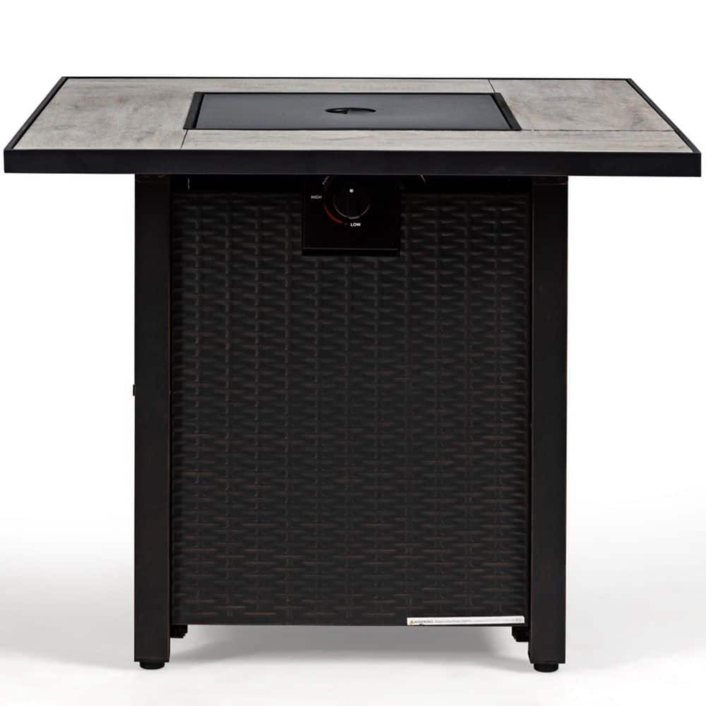 30" Black Steel Square Gas Fire Pit Table with Ceramic Tile Top