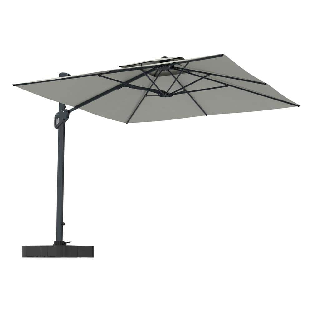 Mondawe 10 ft. x 10 ft. Square Aluminum 360-Degree Rotation Cantilever Patio Umbrella with Base/Stand in Gray for Balcony -  MO-WG01GY-B