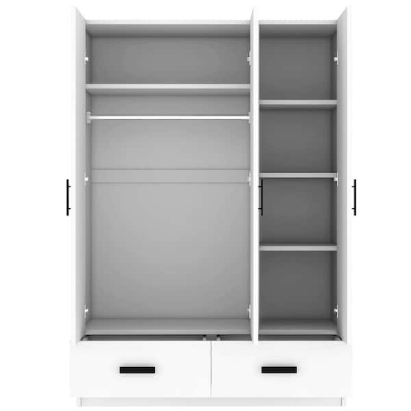 Nestfair 3-Door White Wood 47.2 in. Wardrobe Closet with 2-Drawers