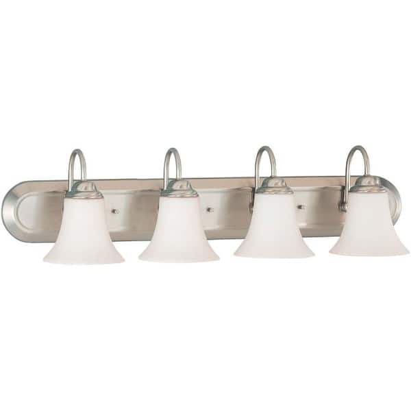 4-Light Brushed Nickel Vanity Light with Satin White Glass