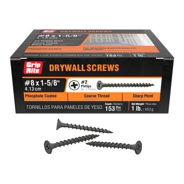 Grip-Rite #8 x 1-5/8 in. #2 Phillips Bugle Head Coarse Thread Drywall Screws 1 lb. Box