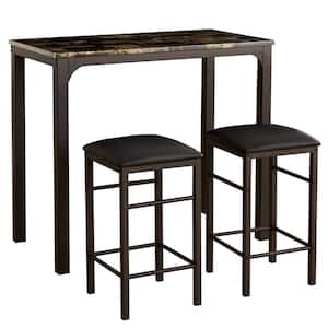 3 Pcs Dining Table and Chairs Set with Faux Marble Tabletop 2 Chairs Contemporary Dining Table Set, 42.1"X22.2"X36"