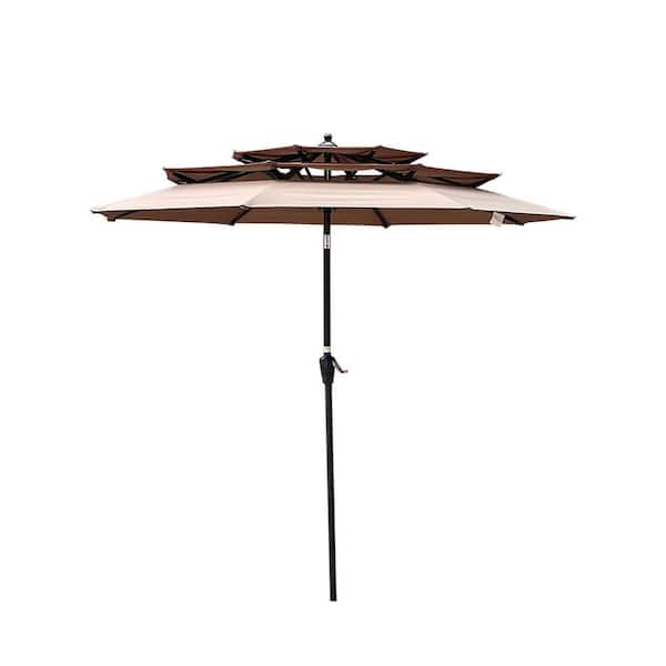 Sudzendf 9 ft. Steel Pole Market Patio Umbrella in Beige With Crank and Tilt