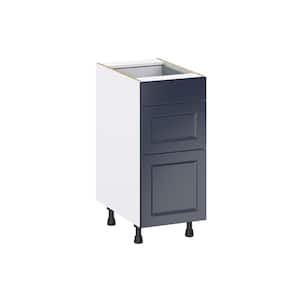 Devon Painted Blue Shaker Assembled Base Kitchen Cabinet with 3 Drawers15 in. W x 34.5 in. H x 24 in. D