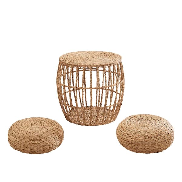 Vifah Amelia 20 in. Brown Hand-Woven Water Hyacinth Natural Color Coffee Table Sets