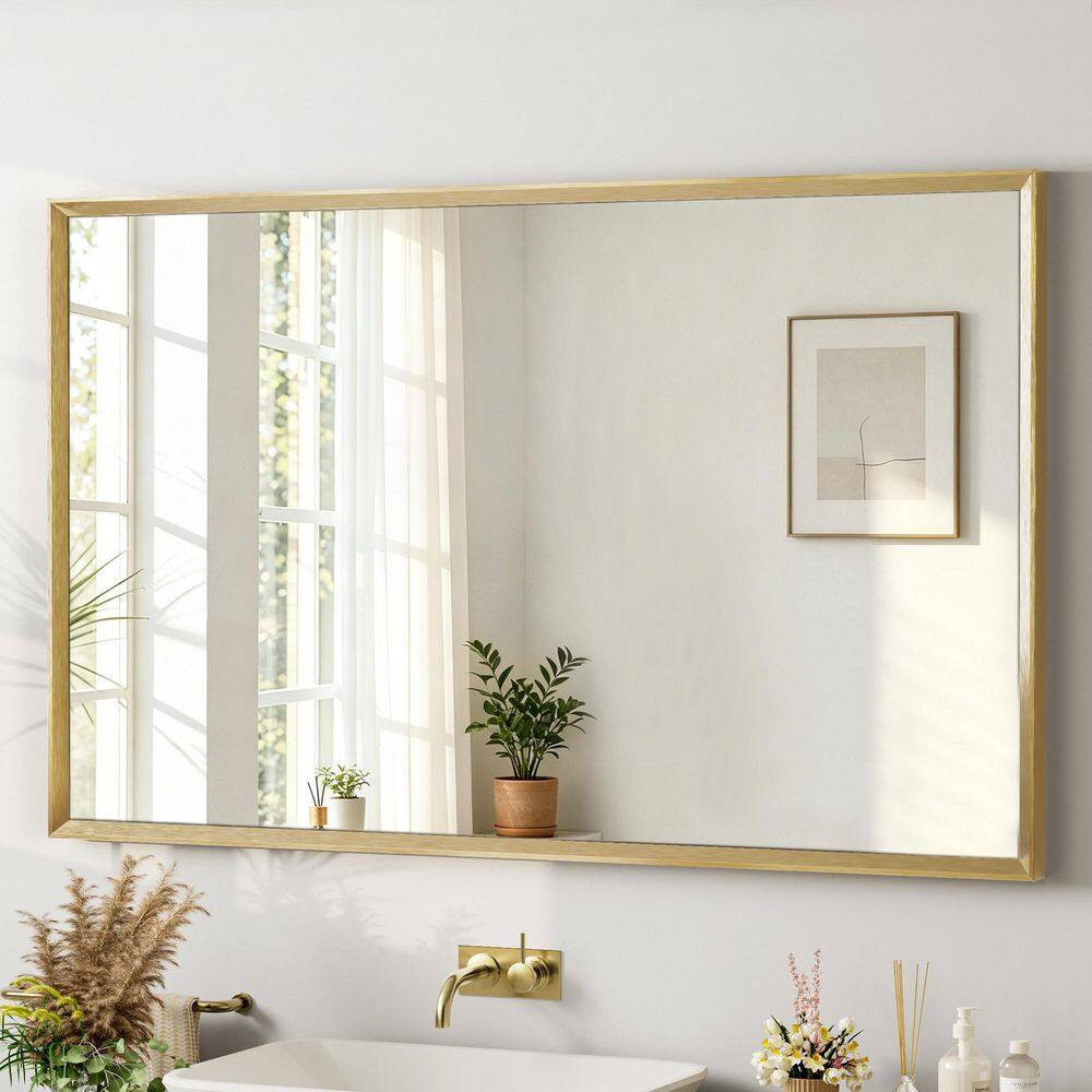 48 in. W x 30 in. H Modern Beveled Aluminum Frame Rectangular Wall Mirror, Brushed Gold (2-Pieces) price history on PriceWatchPro