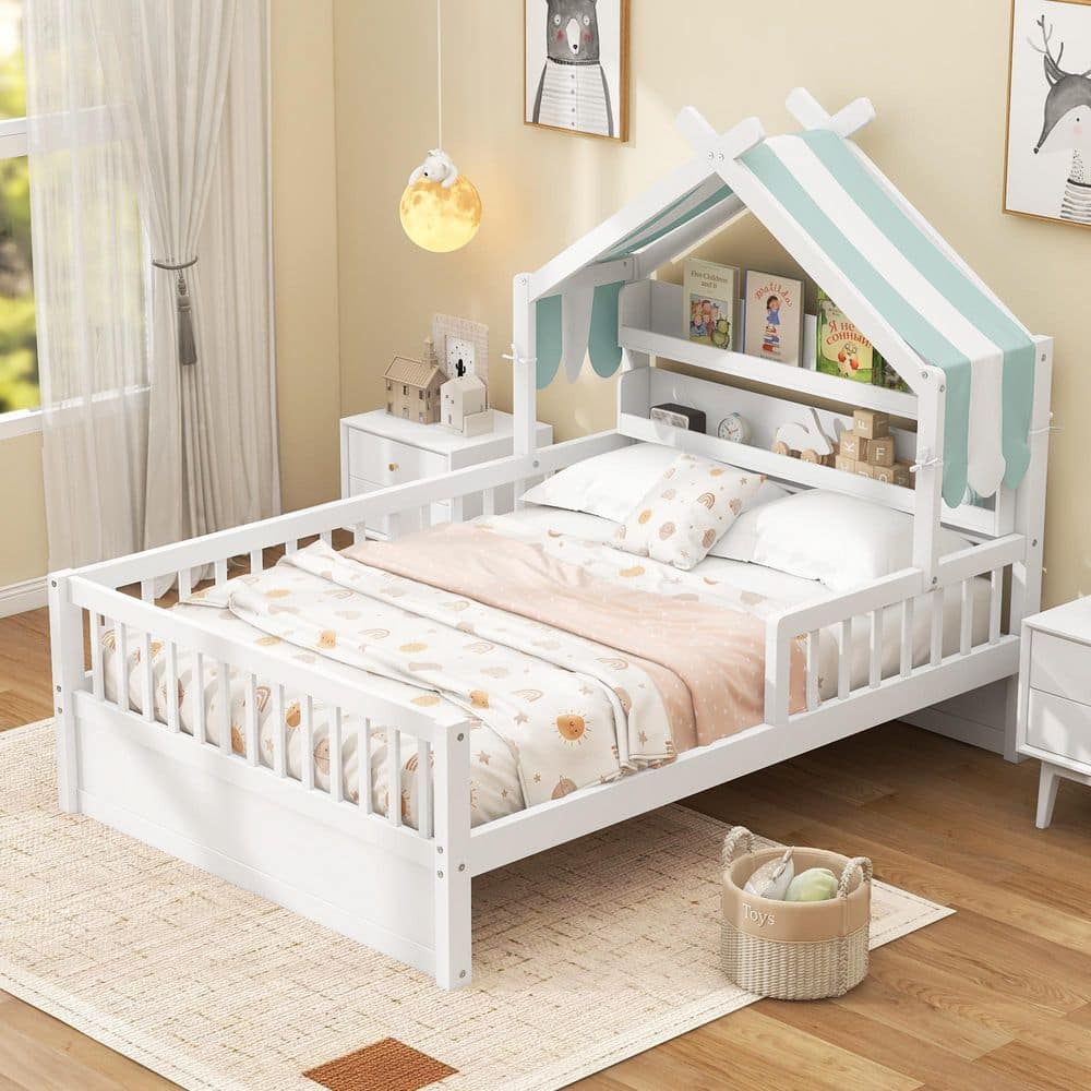 White Full Size Kids Bed with Storage Headboard Shelf price history on PriceWatchPro