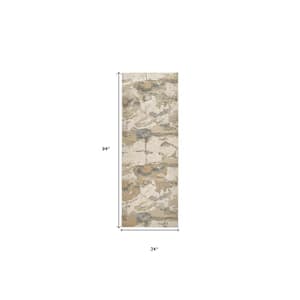 2 X 8 Gold and Ivory Abstract Runner Rug